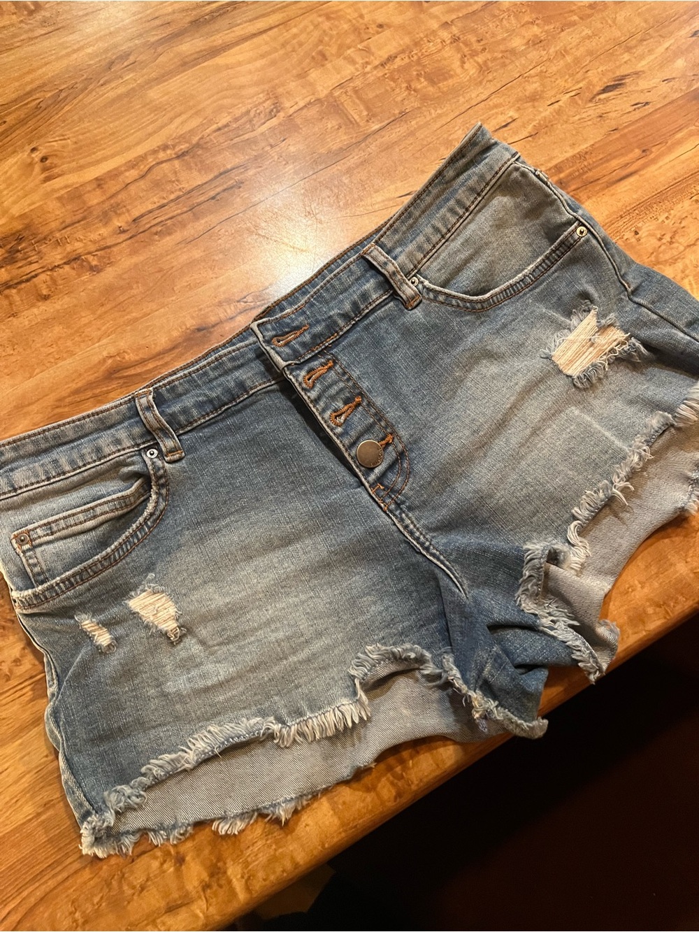 Billabong Light Blue Distressed button up Denim Shorts